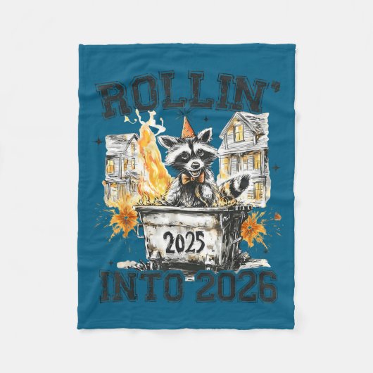 Couverture Polaire Raccoon Rollin Into 2026 Funny Dumpster Fire 2025  (Devant)
