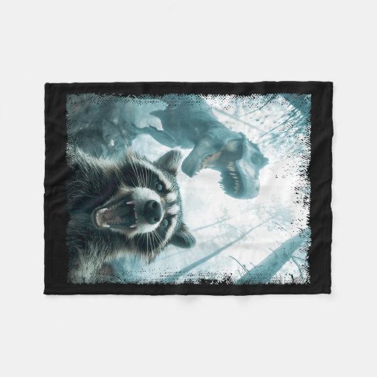 Couverture Polaire Raccoon Selfie With Tyrannosaurus T Rex Adventure  (Devant (Horizontal))