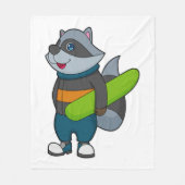 Couverture Polaire Racoon as Snowboarder avec snowboard (Devant)