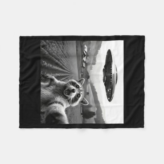 Couverture Polaire Racoon Selfie With Alien Ufo Funny Racoon Alien Bi (Devant (Horizontal))