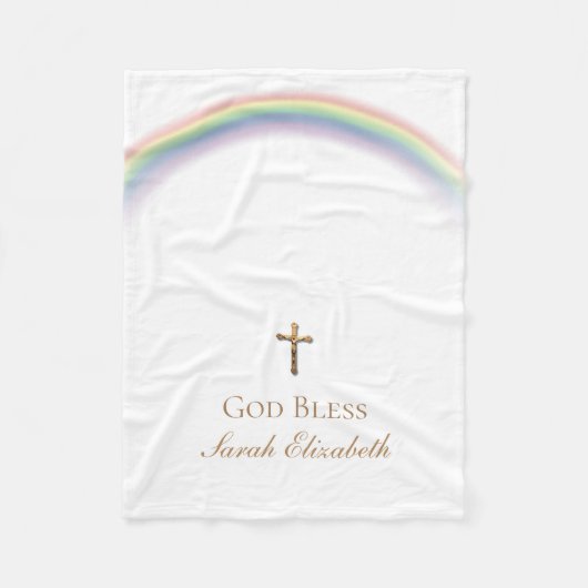 Couverture Polaire Rainbow Baby Baptism Cross Gold Crucifix (Devant)