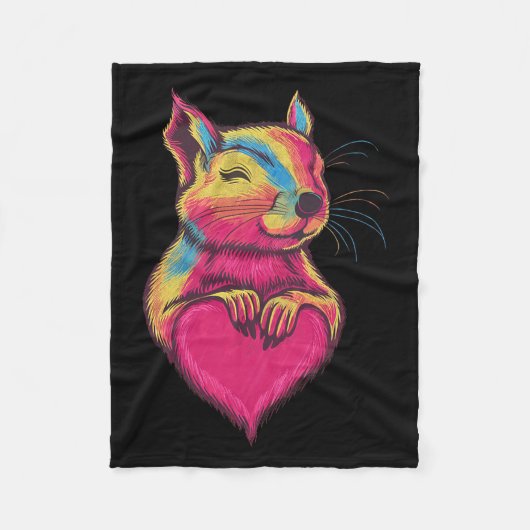 Couverture Polaire Rainbow Cute Squirrel Hugging Valentine Heart Love (Devant)