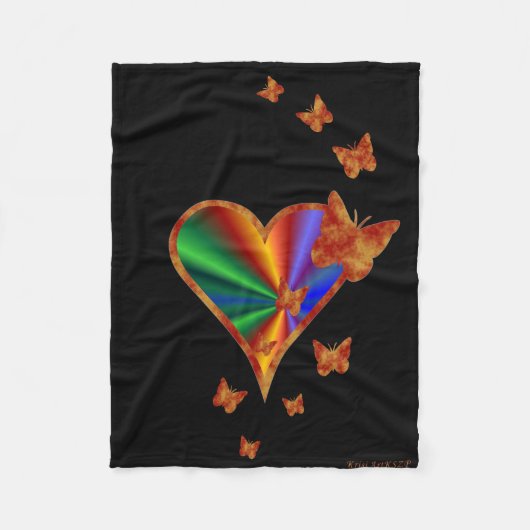 Couverture Polaire Rainbow heart and Butterfly (Devant)