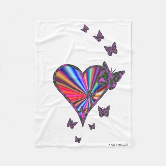 Couverture Polaire Rainbow heart and Butterfly (Devant)