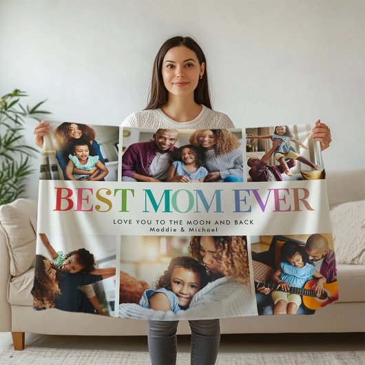 Couverture Polaire Rainbow moderne Best Mom Ever 6 Collage photo