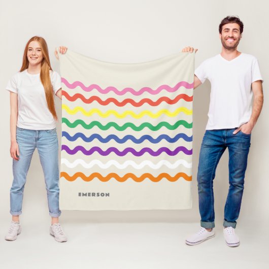 Couverture Polaire Rainbow Retro Pic Rac avec nom (En situation)
