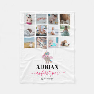 Couverture Polaire Rainbow Unicorn Baby Girl First Year Photo Collage