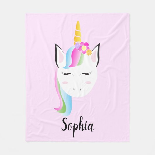 Couverture Polaire Rainbow Unicorn illustration bébé personnalisé (Devant)