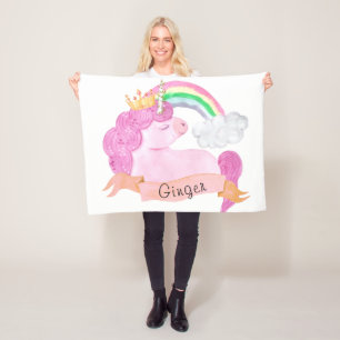 Couverture Polaire 🌈 Rainbow Unicorn Nom personnalisé