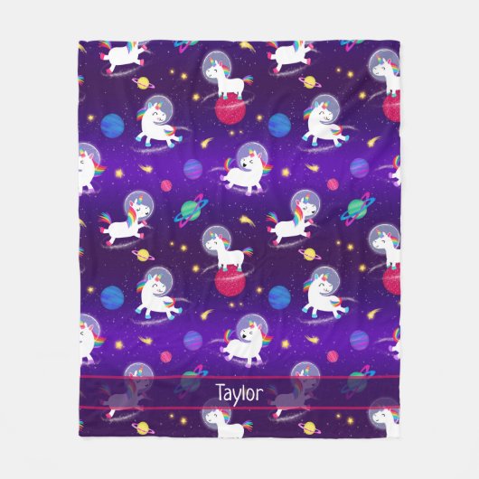 Couverture Polaire Rainbow Unicorns In Space Purple Ombre (Devant)