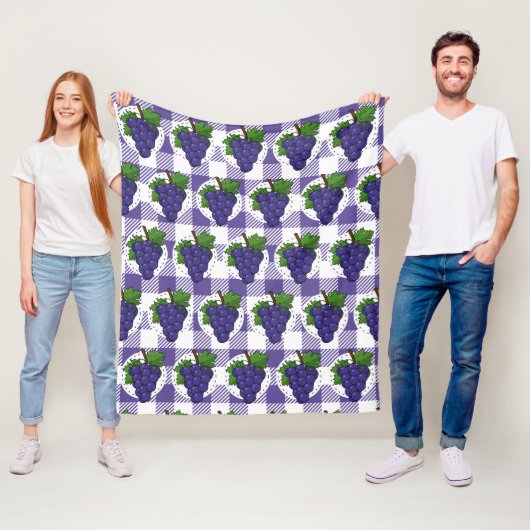 Couverture Polaire Raisins sur Plaid violet blanc (En situation)