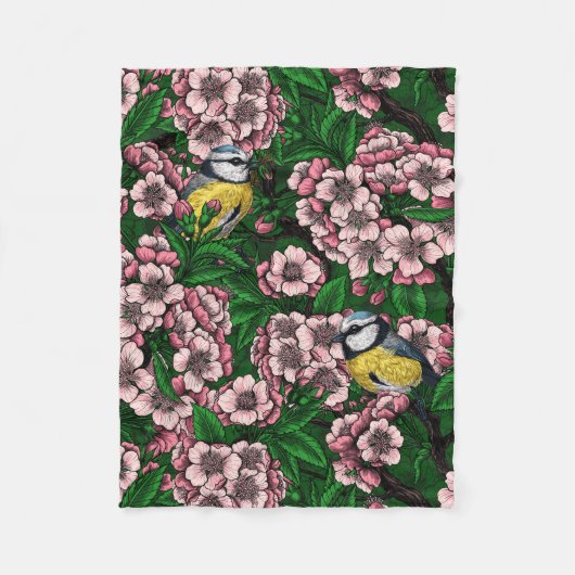 Couverture Polaire Rameaux bleus dans le cerisier en fleurs en vert (Devant)