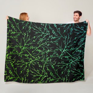 Couverture Polaire Rameaux verts sur fond noir