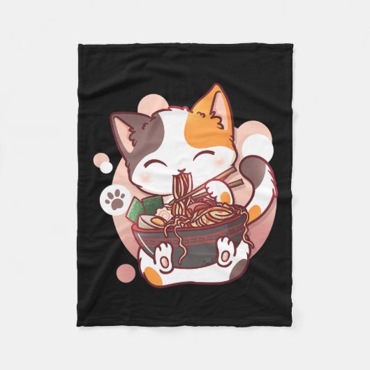 Couverture Polaire Ramen Cat Anime Bowl Kawaii Neko Japonais (Devant)