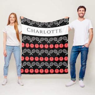 Couverture Polaire Raquettes de tennis blanc et balles rouges personn