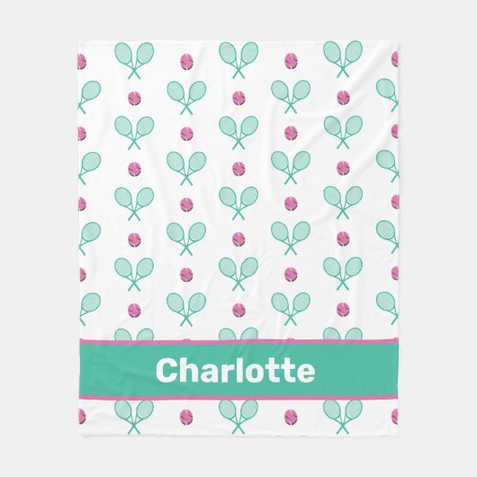 Couverture Polaire Raquettes de tennis croisées vertes avec nom perso (Devant)