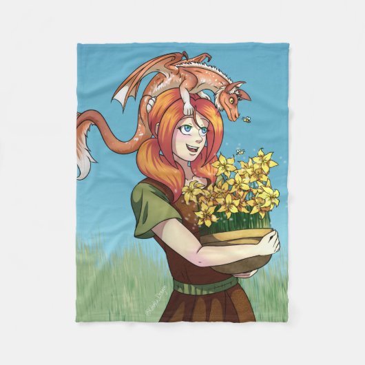 Couverture Polaire Rassembler les fleurs avec un dragon (Devant)
