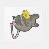 Couverture Polaire Rat avec fleur jaune (Devant (Horizontal))
