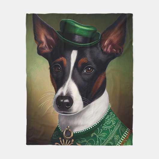 Couverture Polaire Rat Terrier Chien en robe de fête St. Patrick (Devant)