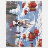 Couverture Polaire Rat Terrier Courir en neige avec Casquette de Noël (Devant)