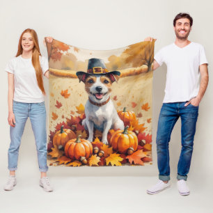 Couverture Polaire Rat Terrier dans les feuilles d'automne Art de Tha