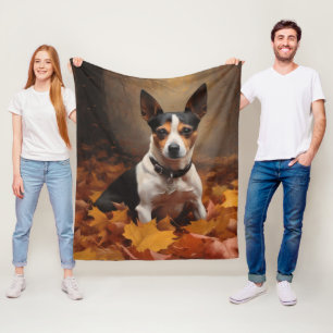 Couverture Polaire Rat Terrier dans les feuilles d'automne tombées in