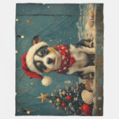 Couverture Polaire Rat Terrier Dog Christmas Vintage Beach (Devant)
