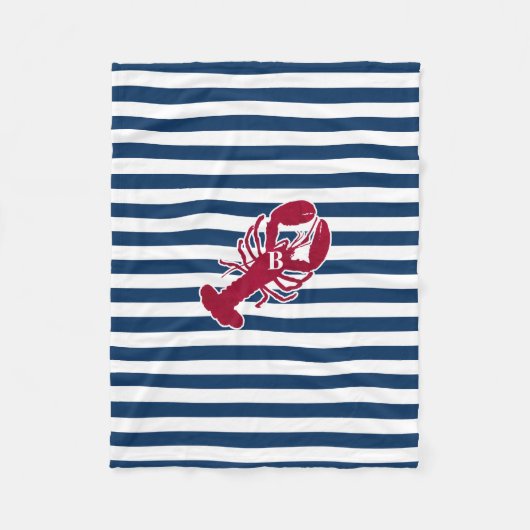 Couverture Polaire Rayure blanche bleue de monogramme rouge nautique (Devant)