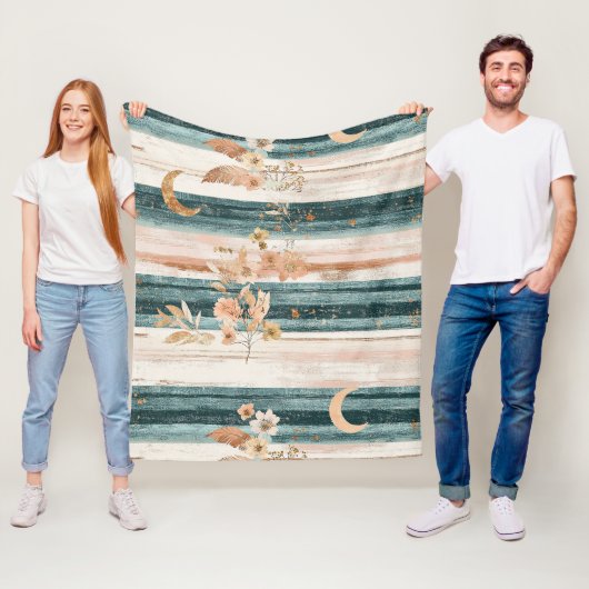 Couverture Polaire Rayure céleste Boho en sarcelle pour les esprits l (En situation)