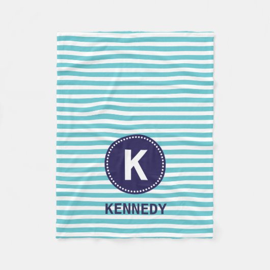 Couverture Polaire Rayures de monogramme et bleu marine blancs (Devant)