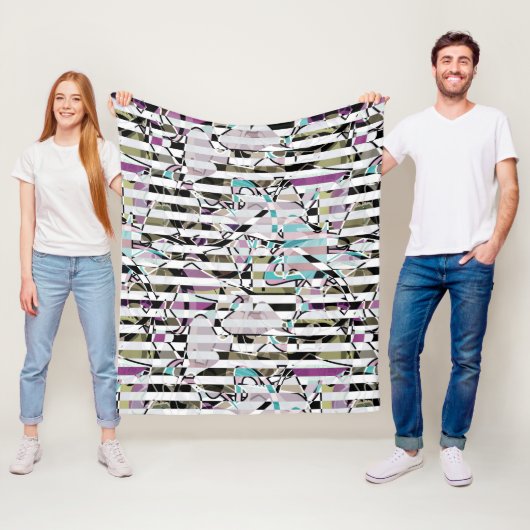 Couverture Polaire rayures motif rayées Abstraites beige turquoise p (En situation)