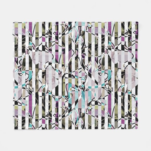 Couverture Polaire rayures motif rayées Abstraites beige turquoise p (Devant (Horizontal))