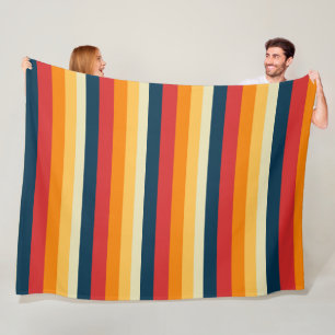 Couverture Polaire rayures rouges, bleues, orange et jaunes