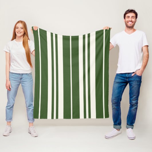 Couverture Polaire Rayures Vertes Blanches (En situation)