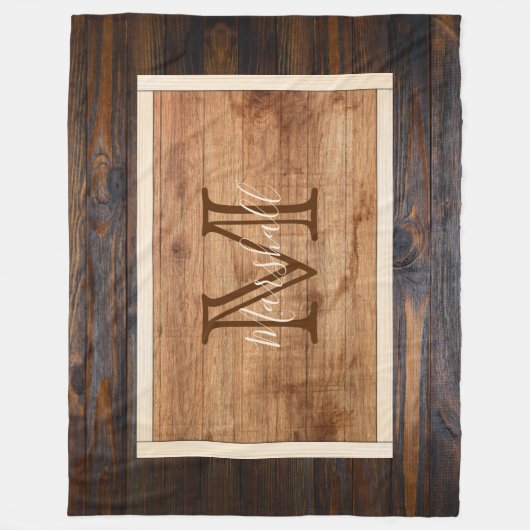 Couverture Polaire Rectangle de monogramme en bois rustique (Devant)