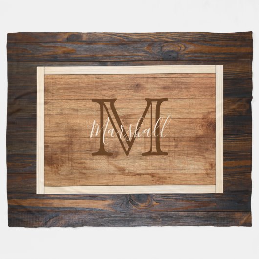 Couverture Polaire Rectangle de monogramme en bois rustique (Devant (Horizontal))