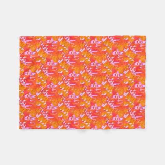 Couverture Polaire Rectangles aléatoires rouges orange rose (Devant (Horizontal))