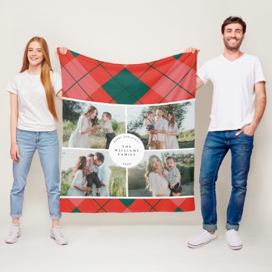 Couverture Polaire Red and Green Plaid Family Photo Christmas (En situation)