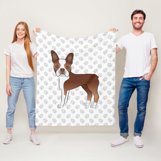 Couverture Polaire Red And White Boston Terrier Cartoon Chien & Paws (En situation)