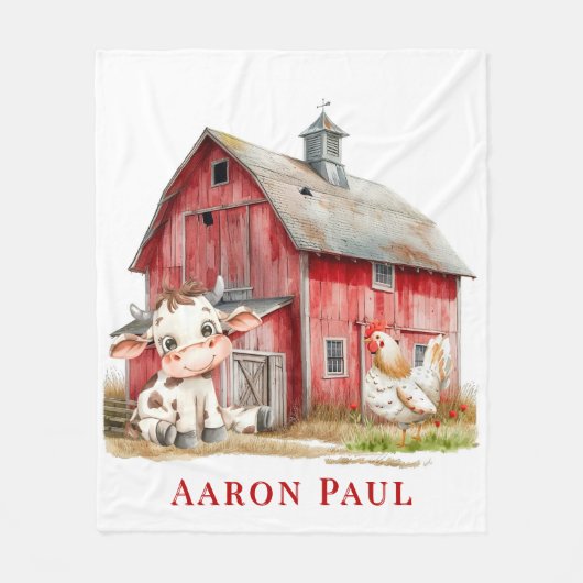 Couverture Polaire Red Barn Cute Cow Chicken Boy Anniversaire fête ca (Devant)