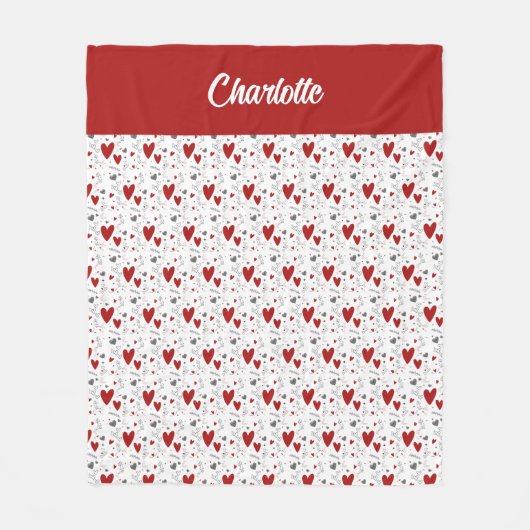 Couverture Polaire Red Black Doodle Hearts Retro Monogram Name (Devant)