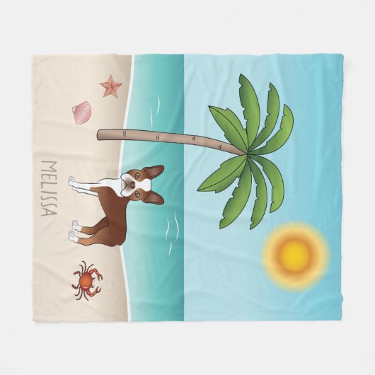 Couverture Polaire Red Boston Terrier À Une Plage Tropicale D'Été (Devant (Horizontal))