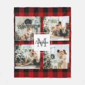 Couverture Polaire Red Buffalo Plaid & Collage Photo Avec Initiale (Devant)