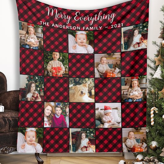 Couverture Polaire Red Buffalo Plaid Family Christmas Photo Collage