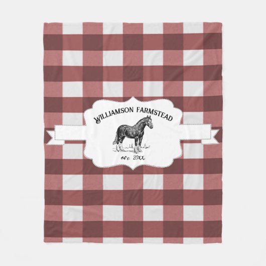 Couverture Polaire Red Buffalo Plaid Farm Horse Fleece Blanche (Devant)