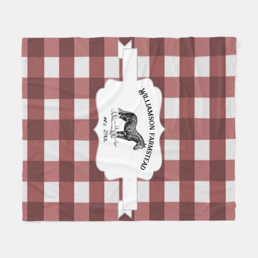Couverture Polaire Red Buffalo Plaid Farm Horse Fleece Blanche (Devant (Horizontal))