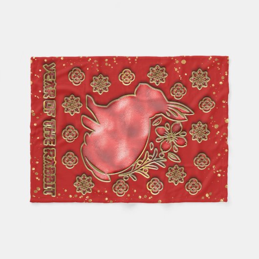 Couverture Polaire Red Gold 2023 Rabbit Lunaire Chinois Nouvel An (Devant (Horizontal))