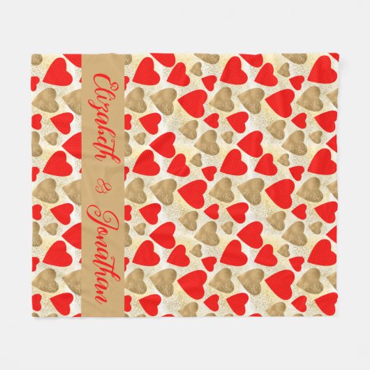 Couverture Polaire Red & Gold Hearts Motif Deux noms Valentine's (Devant (Horizontal))