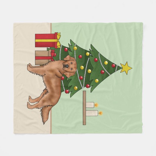 Couverture Polaire Red Golden Retriers with Green Christmas Tree (Devant (Horizontal))