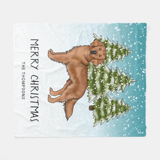 Couverture Polaire Red Golden Retriever Chien Blue Snowy Noël (Devant (Horizontal))